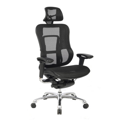 Aztec – High Back Synchronous Mesh Designer Executive Chair with Adjustable Headrest and Chrome Base – Black