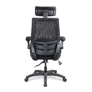 Resolute – High Back Mesh Chair with High Weight Capacity, Deep Moulded Seat Foam, Folding Arms and Optional Headrest – Black