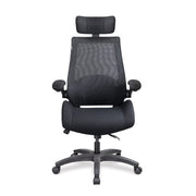 Resolute – High Back Mesh Chair with High Weight Capacity, Deep Moulded Seat Foam, Folding Arms and Optional Headrest – Black