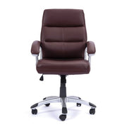 Greenwich – High Back Leather Effect Executive Armchair with Contoured Design Backrest and Silver Detailed Black Nylon Base