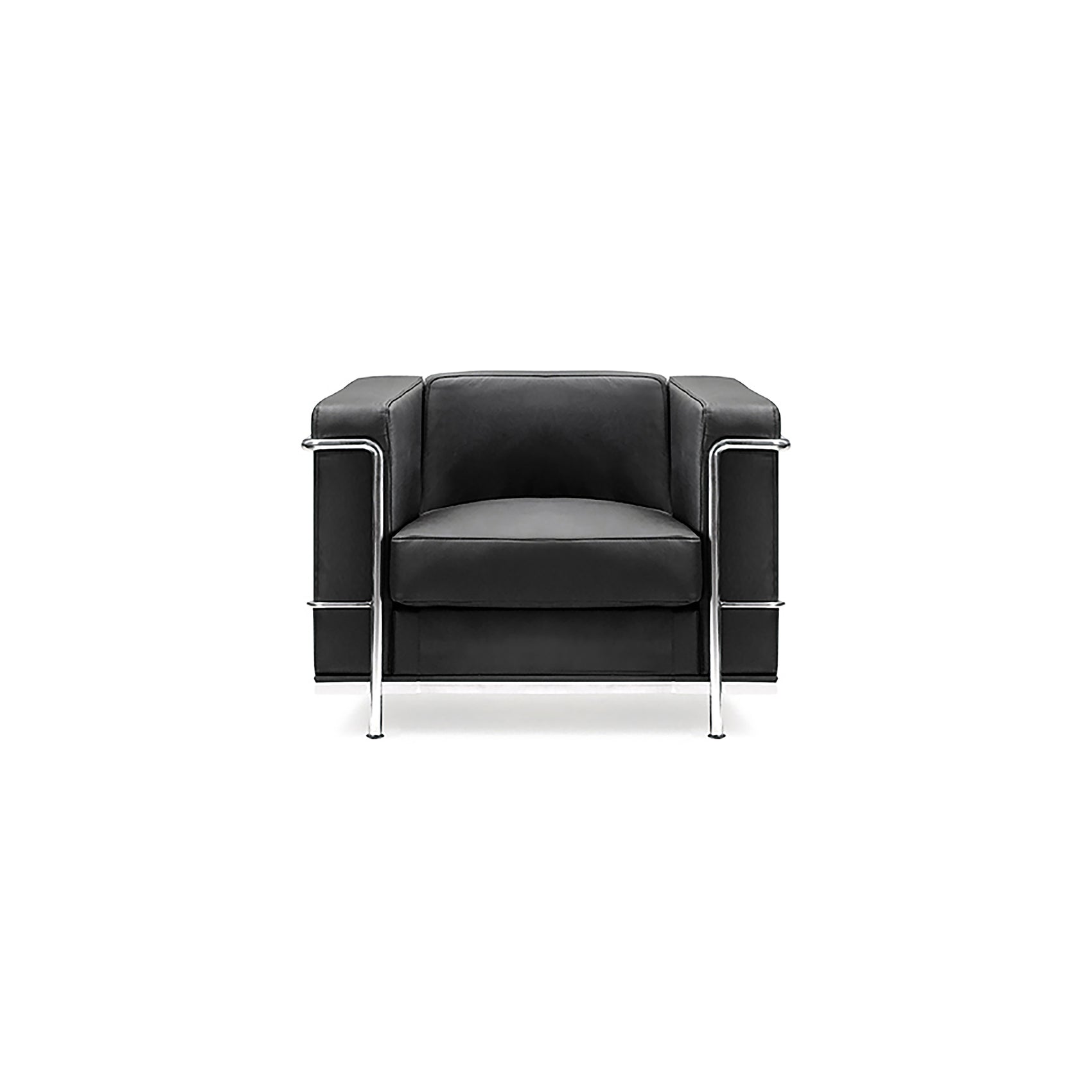 Belmont – Contemporary Cubed Leather Faced Reception Chair with Stainless Steel Frame and Integrated Leg Supports – Black