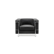 Belmont – Contemporary Cubed Leather Faced Reception Chair with Stainless Steel Frame and Integrated Leg Supports – Black