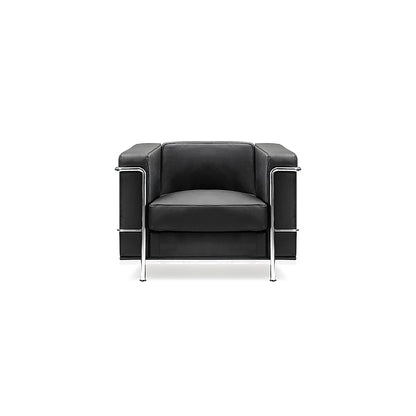 Belmont – Contemporary Cubed Leather Faced Reception Chair with Stainless Steel Frame and Integrated Leg Supports – Black