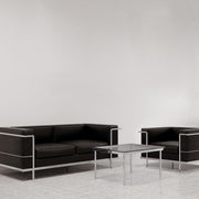 Belmont – Contemporary Cubed Leather Faced Reception Chair with Stainless Steel Frame and Integrated Leg Supports – Black