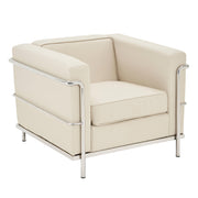 Belmont – Contemporary Cubed Leather Faced Reception Chair with Stainless Steel Frame and Integrated Leg Supports