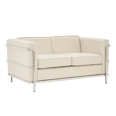 Belmont – Contemporary Cubed Leather Faced Reception Chair with Stainless Steel Frame and Integrated Leg Supports