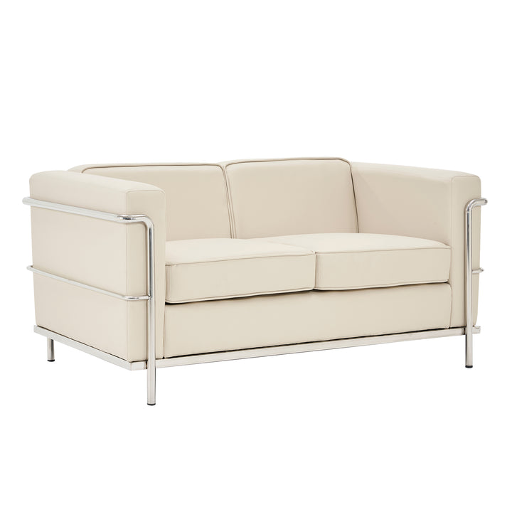 Belmont – Contemporary Cubed Leather Faced Reception Chair with Stainless Steel Frame and Integrated Leg Supports