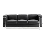 Belmont – Contemporary Cubed Leather Faced Reception Chair with Stainless Steel Frame and Integrated Leg Supports – Black