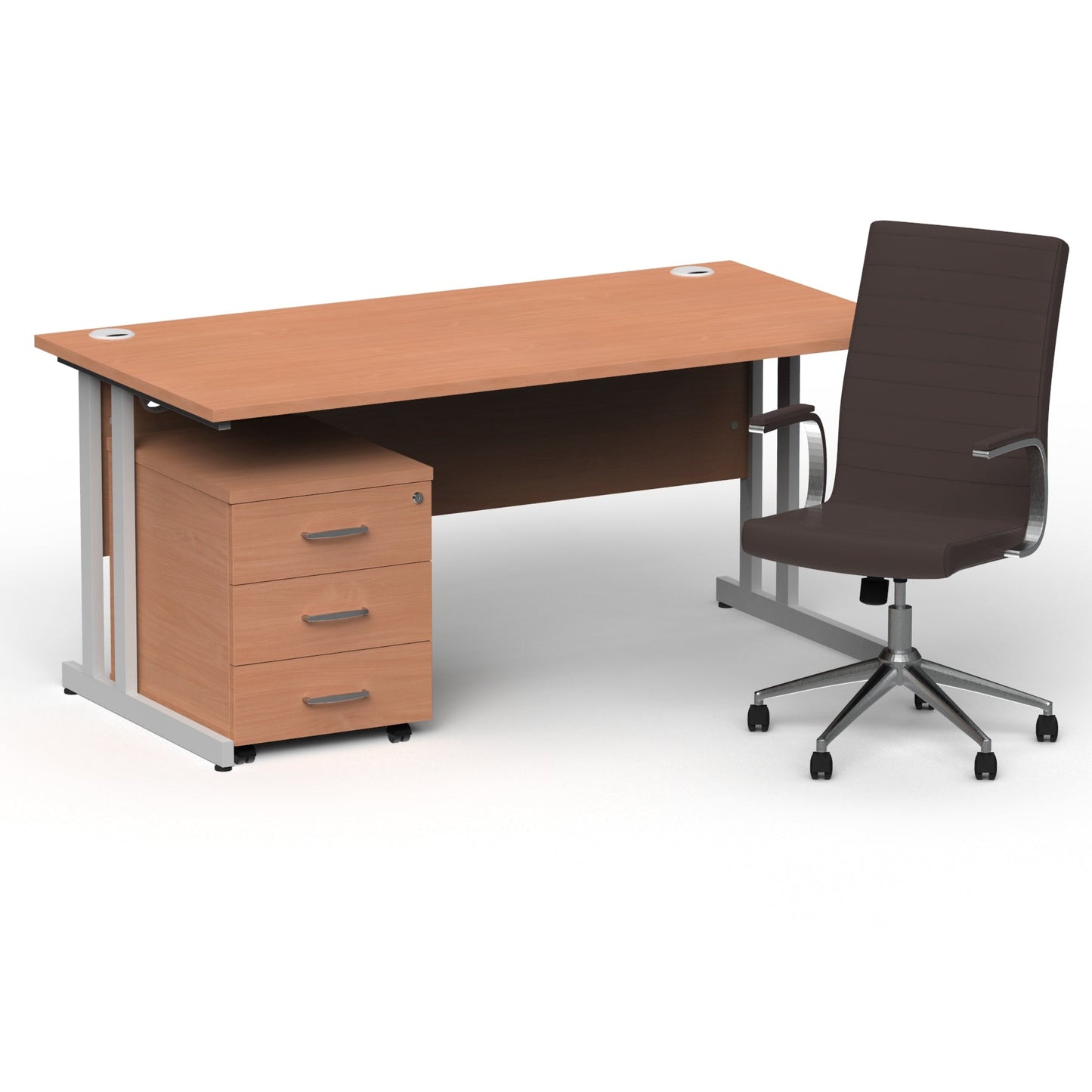 Impulse 1600mm Cantilever Straight Desk With Mobile Pedestal and Ezra Brown Executive Chair