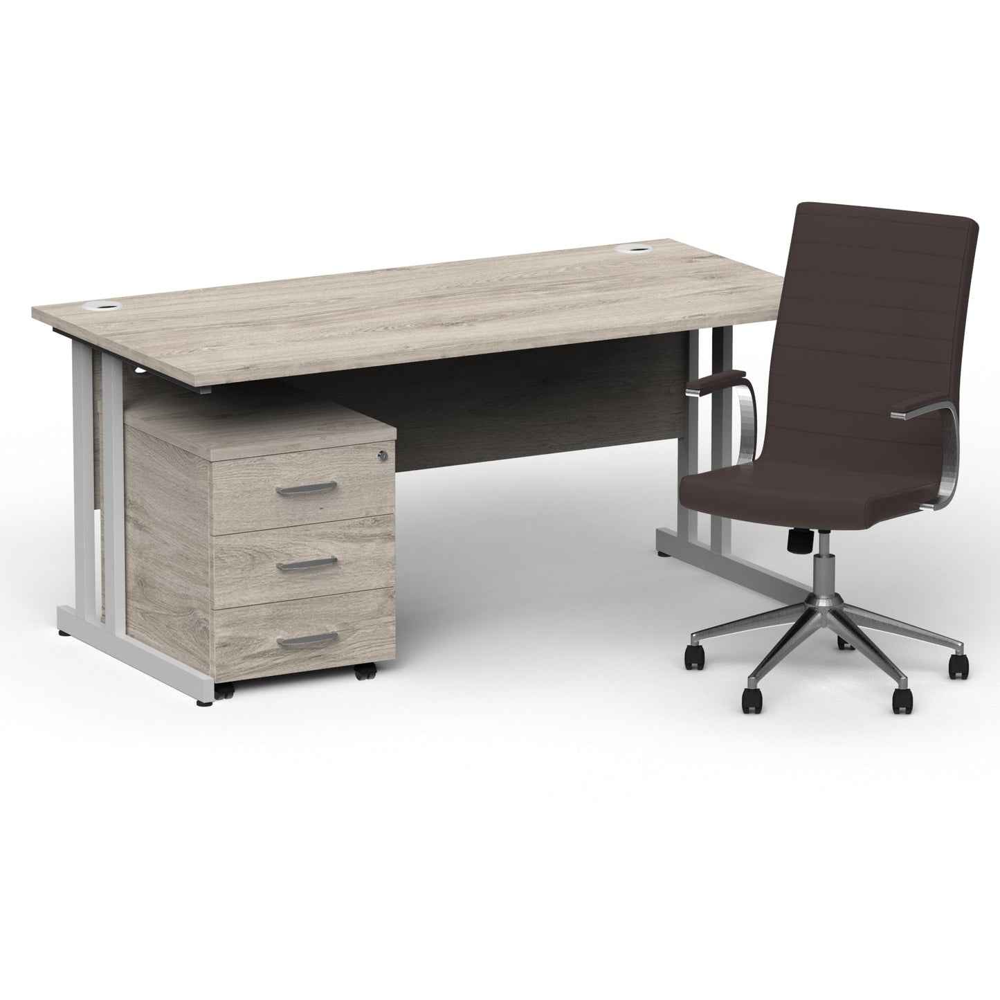 Impulse 1600mm Cantilever Straight Desk With Mobile Pedestal and Ezra Brown Executive Chair