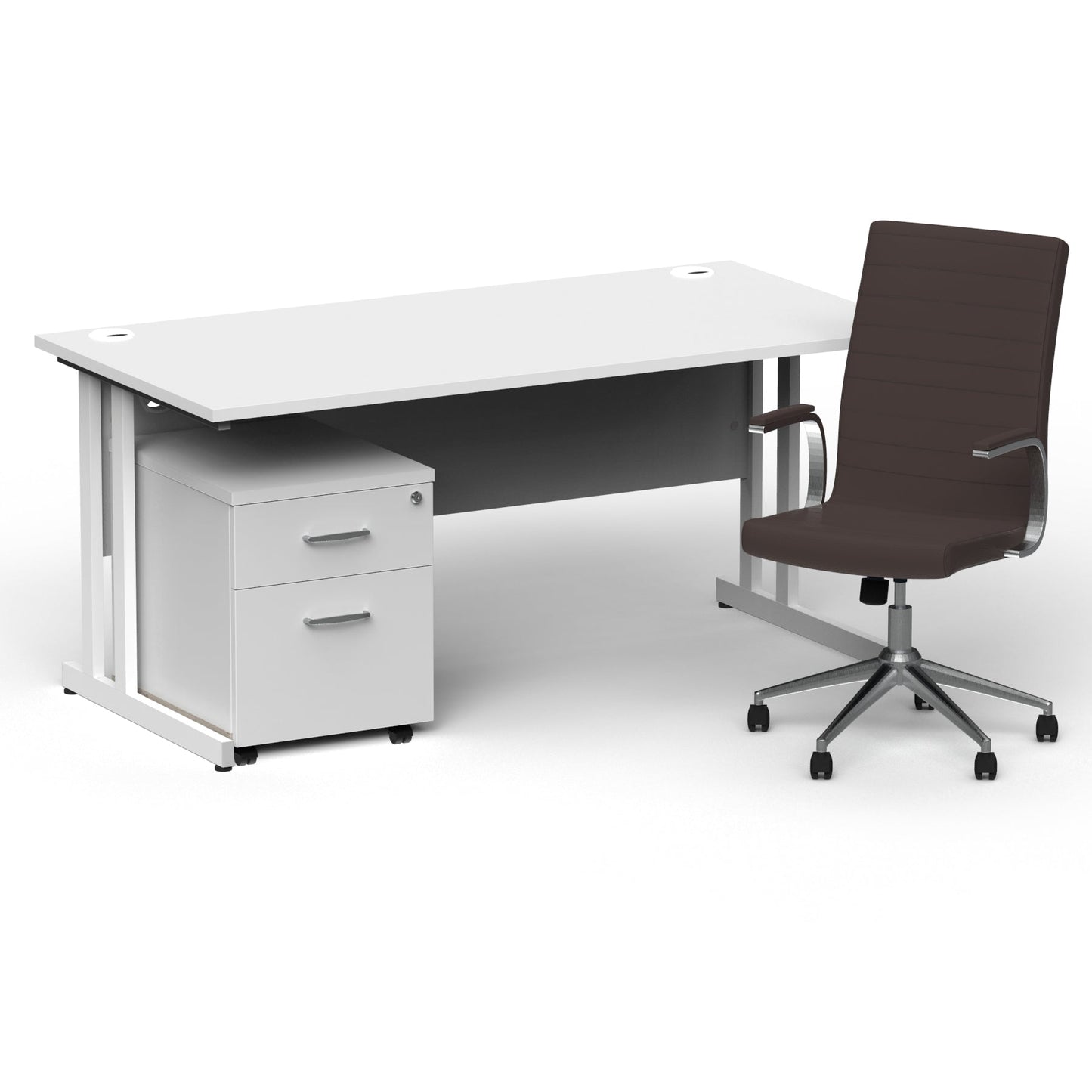 Impulse 1600mm Cantilever Straight Desk With Mobile Pedestal and Ezra Brown Executive Chair