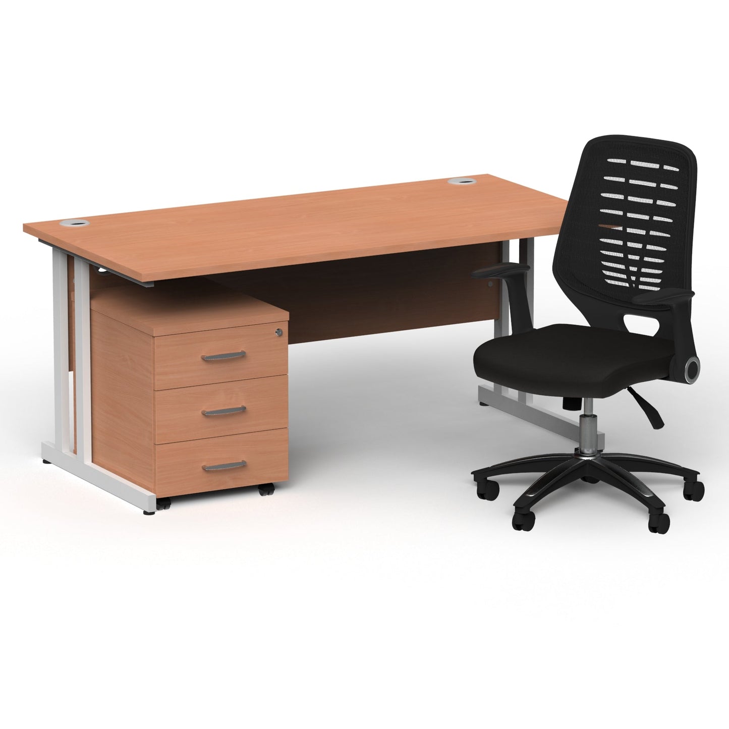 Impulse 1600mm Cantilever Straight Desk With Mobile Pedestal and Relay Black Back Operator Chair