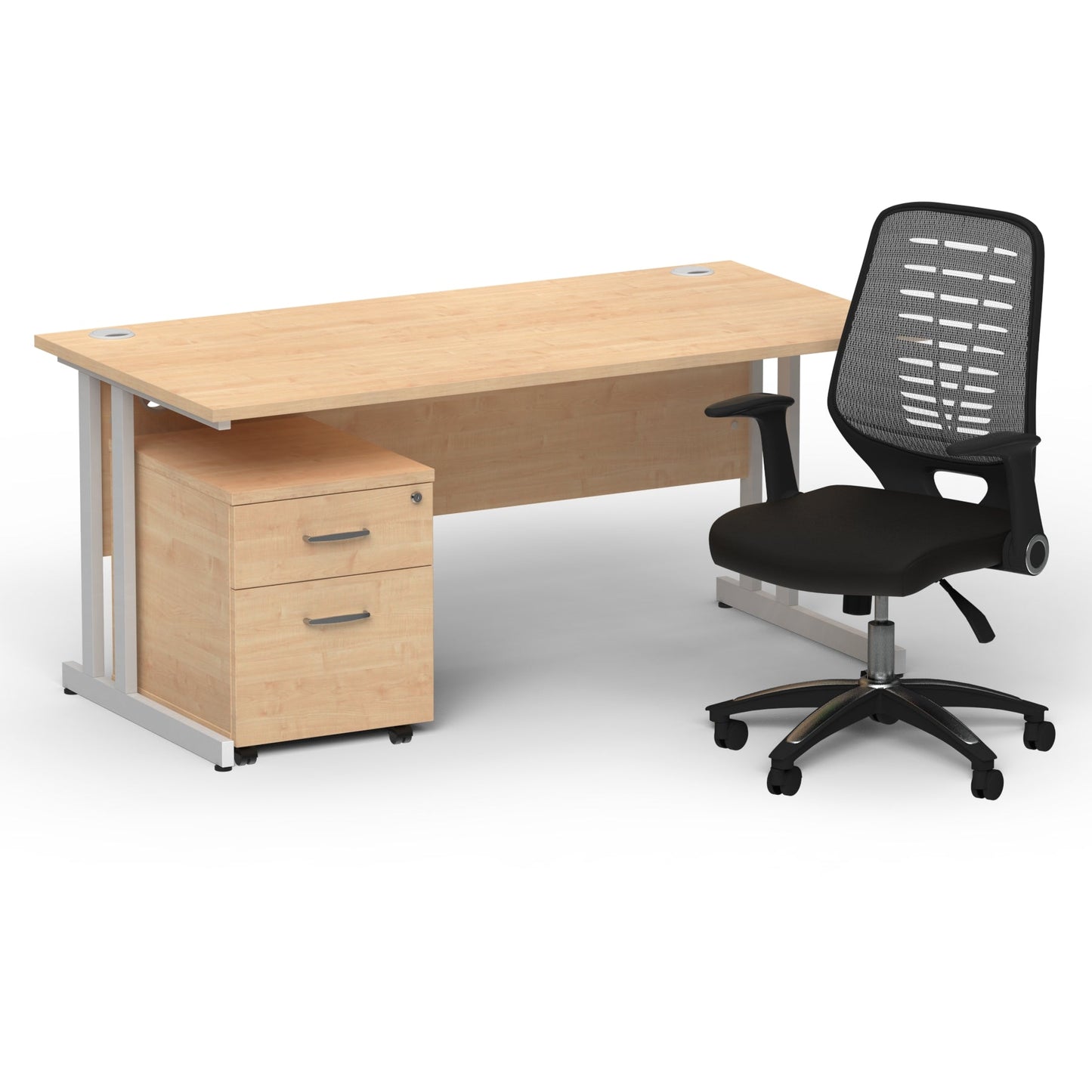 Impulse 1600mm Cantilever Straight Desk With Mobile Pedestal and Relay Silver Back Operator Chair