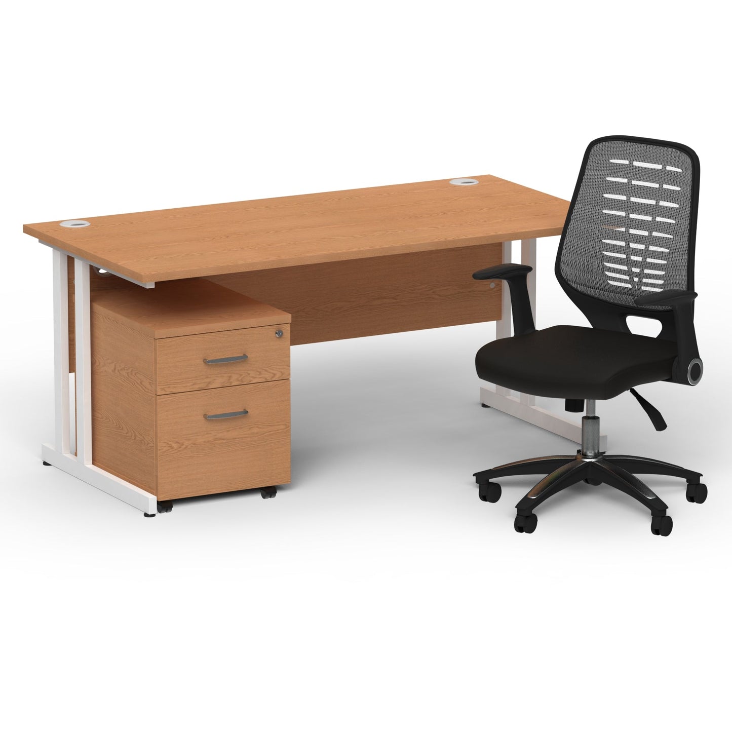 Impulse 1600mm Cantilever Straight Desk With Mobile Pedestal and Relay Silver Back Operator Chair