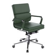 Avanti – Bonded Colour Leather Medium Back Swivel Armchair with Individual Back Cushions and Chrome Arms & Base