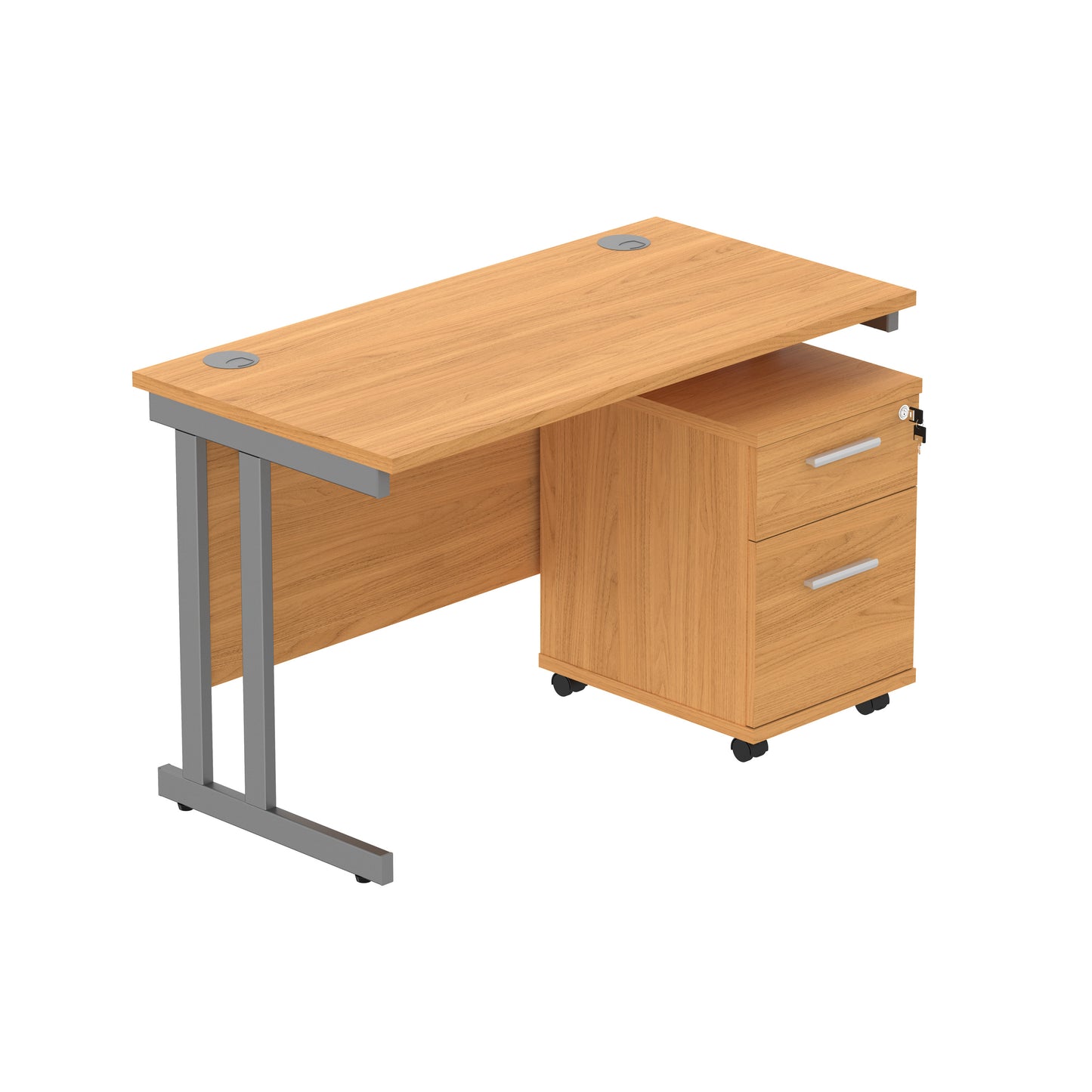Core|Double Upright|Rectangular Desk with 2 Drawer Under Desk Mobile Pedestable (FSC)|1200x600|Beech-Graphite