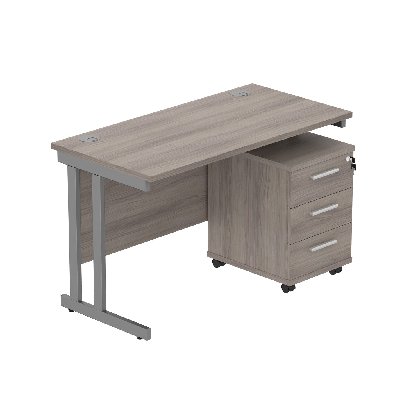 Core|Double Upright|Rectangular Desk with 3 Drawer Mobile Under Desk Pedestal (FSC)|1200x600|Alaskan Grey Oak-Graphite
