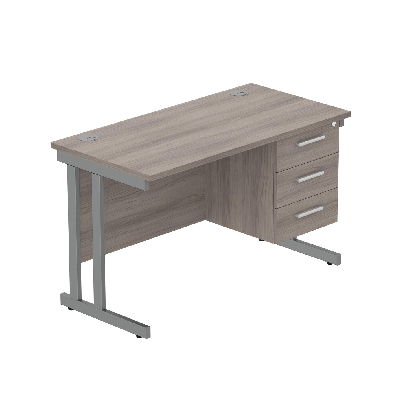 Core|Double Upright|Rectangular Desk with 3 Drawer Fixed Pedestal (FSC)|1200x600|Alaskan Grey Oak-Graphite