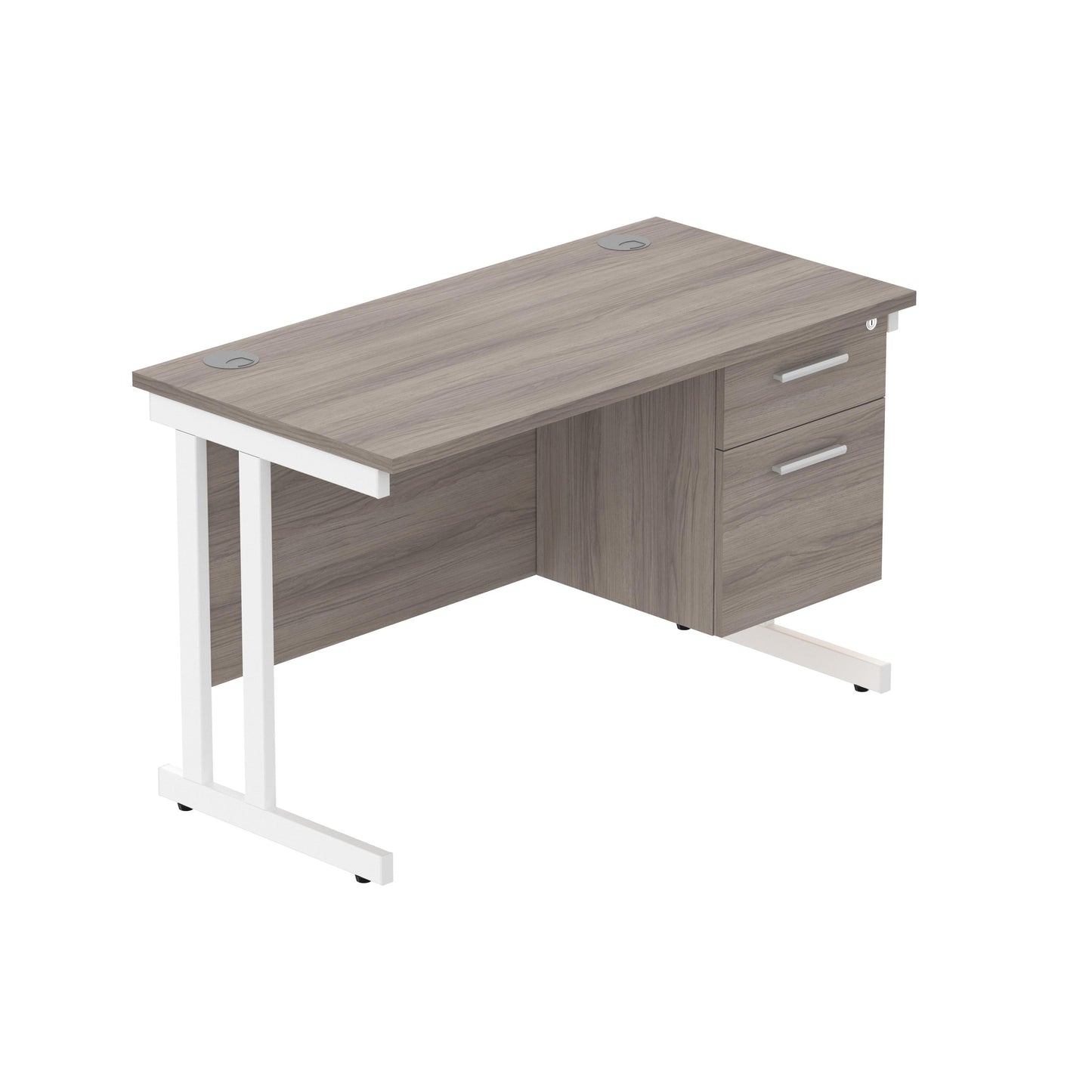 Core|Double Upright|Rectangular Desk with 2 Drawer Fixed Pedestal (FSC)|1200x600|Alaskan Grey Oak-White