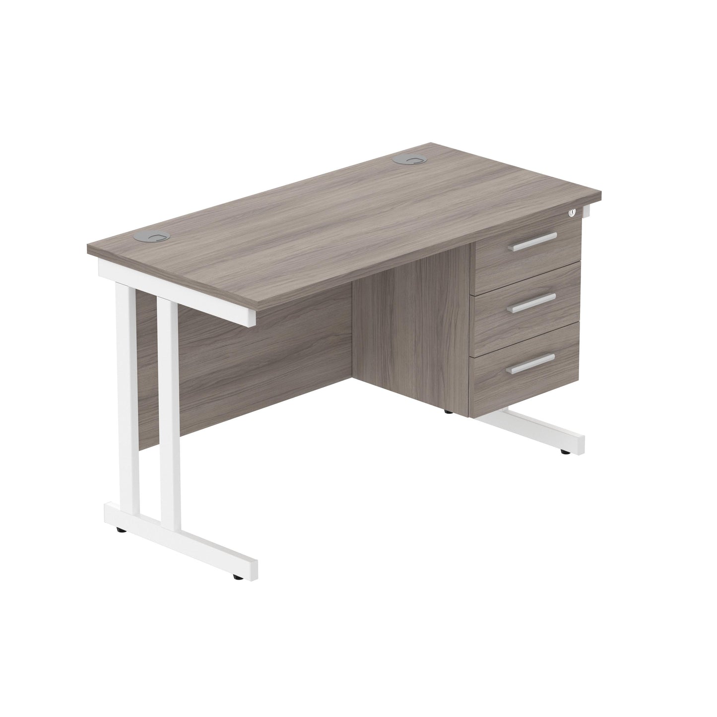 Core|Double Upright|Rectangular Desk with 3 Drawer Fixed Pedestal (FSC)|1200x600|Alaskan Grey Oak-White
