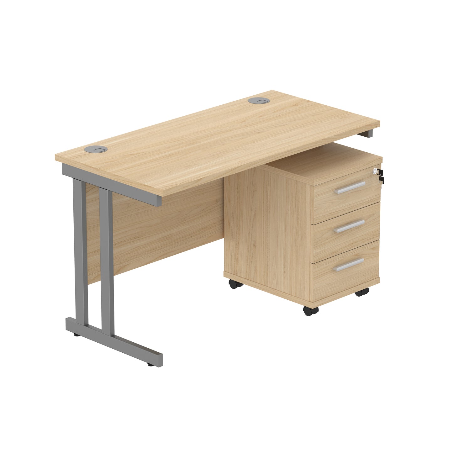 Core|Double Upright|Rectangular Desk with 3 Drawer Mobile Under Desk Pedestal (FSC)|1200x600|Canadian Oak-Graphite