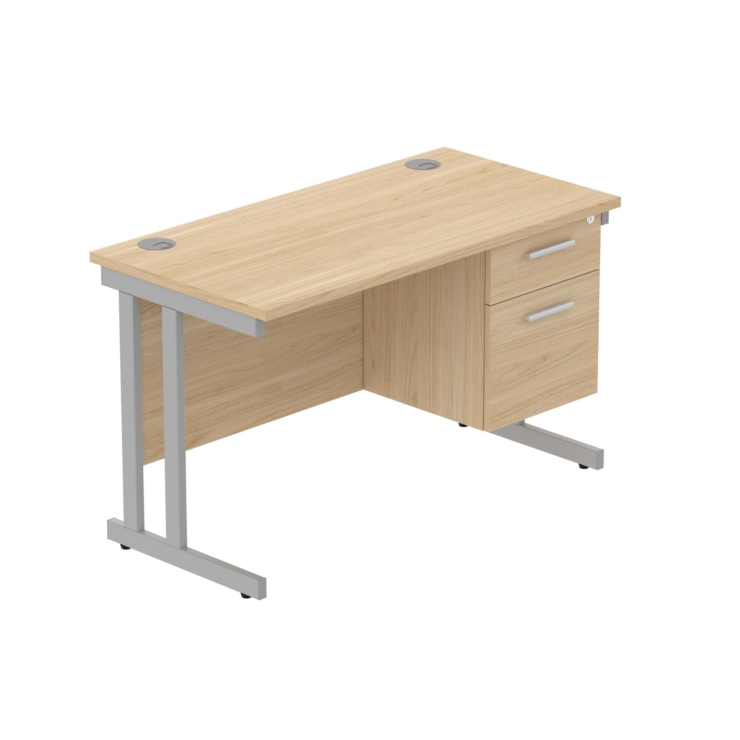 Core|Double Upright|Rectangular Desk with 2 Drawer Fixed Pedestal (FSC)|1200x600|Canadian Oak-Silver