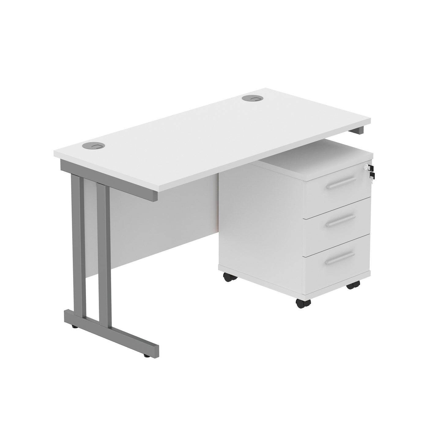 Core|Double Upright|Rectangular Desk with 3 Drawer Mobile Under Desk Pedestal (FSC)|1200x600|Arctic White-Graphite