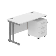 Double Upright Rectangular Desk + 3 Drawer Mobile Under Desk Pedestal (FSC)