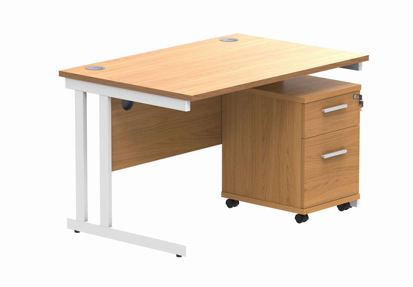 Core|Double Upright|Rectangular Desk with 2 Drawer Mobile Under Desk Pedestal|1200x800|Norwegian Beech-White
