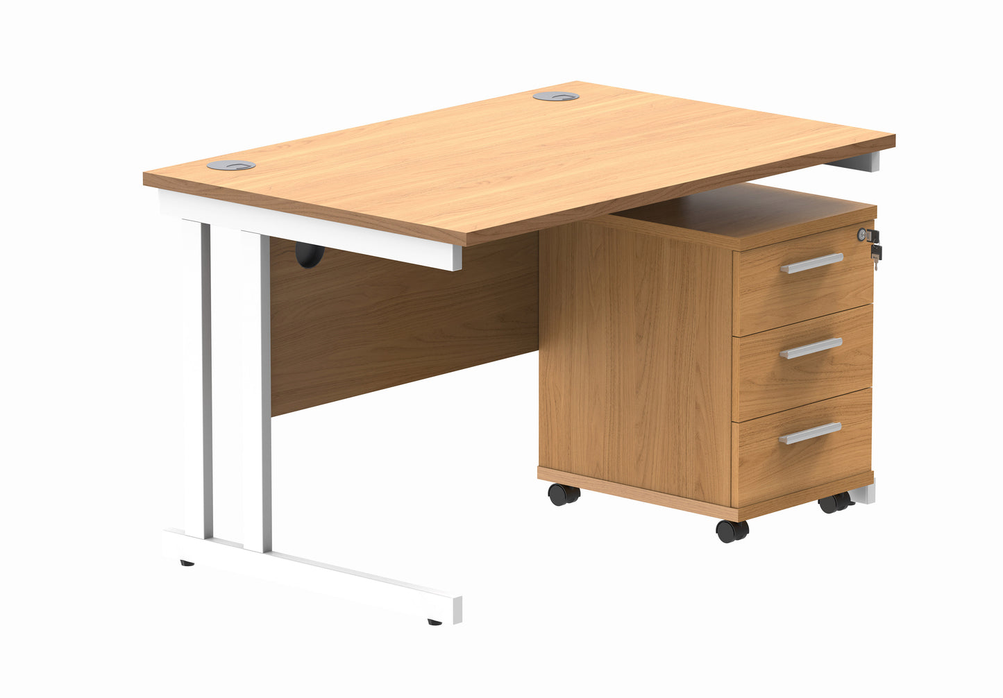 Core|Double Upright|Rectangular Desk with 3 Drawer Mobile Under Desk Pedestal|1200x800|Norwegian Beech-White