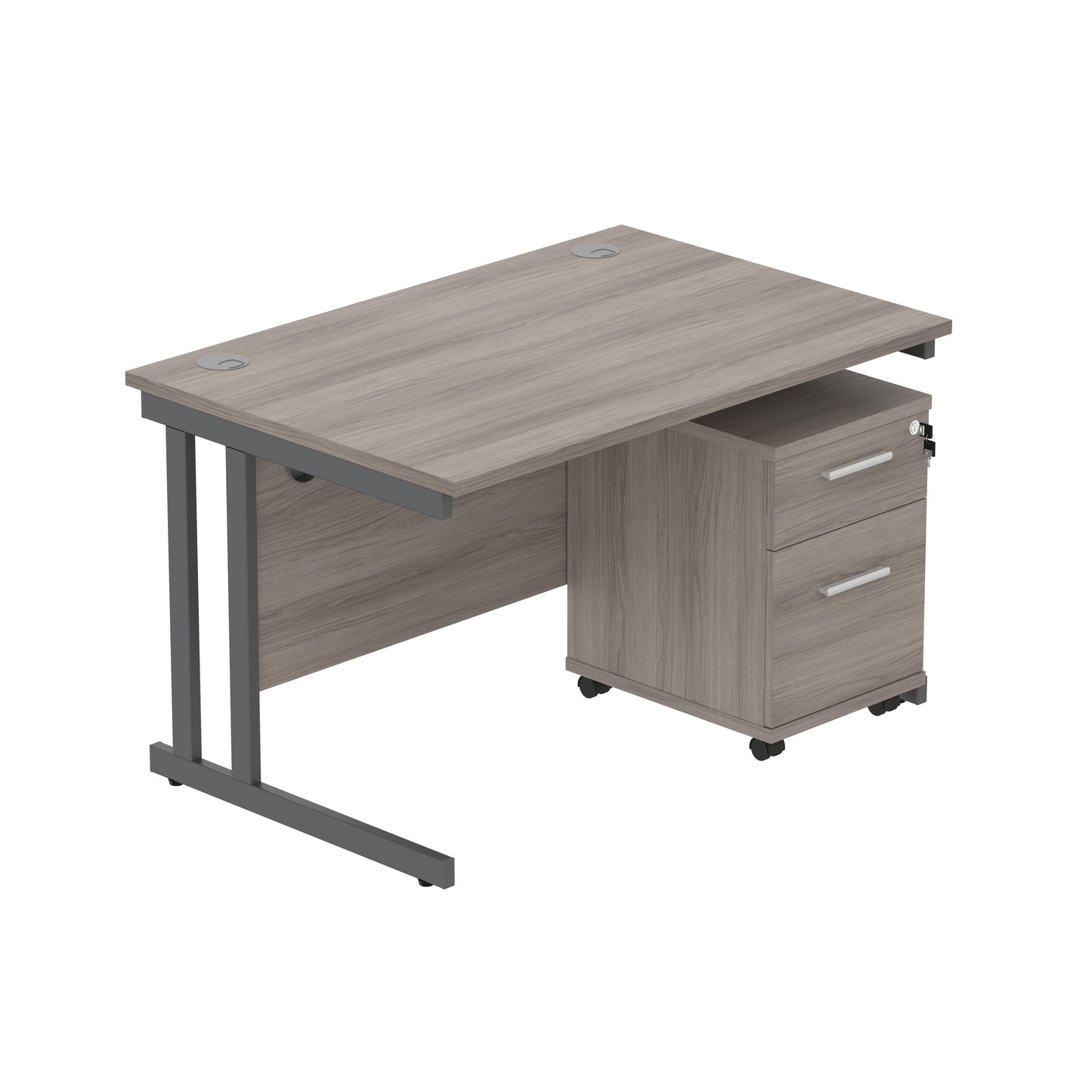 Core|Double Upright|Rectangular Desk with 2 Drawer Mobile Under Desk Pedestal (FSC)|1200x800|Alaskan Grey Oak-Graphite