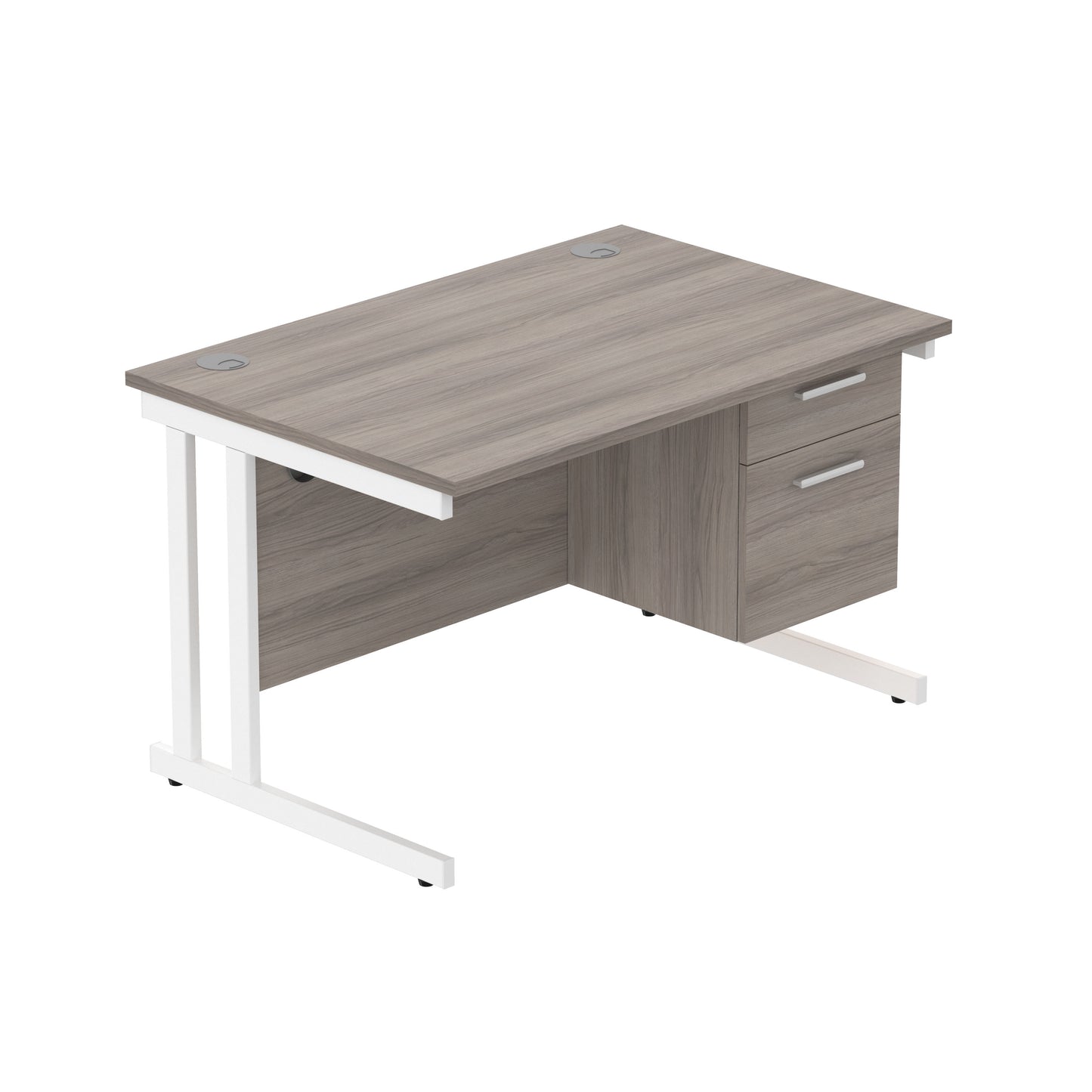 Core|Double Upright|Rectangular Desk with 2 Drawer Fixed Pedestal (FSC)|1200x800|Alaskan Grey Oak-White