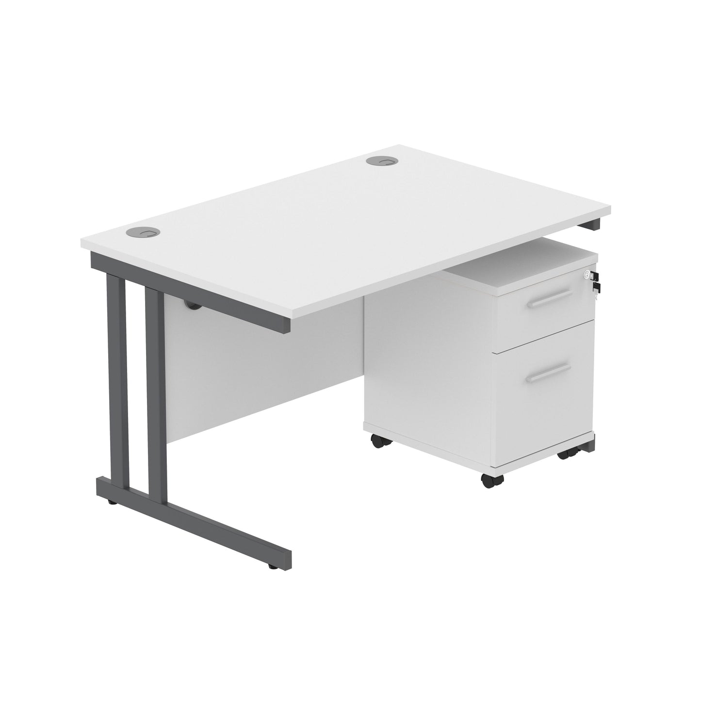 Core|Double Upright|Rectangular Desk with 2 Drawer Mobile Under Desk Pedestal (FSC)|1200x800|Arctic White-Graphite