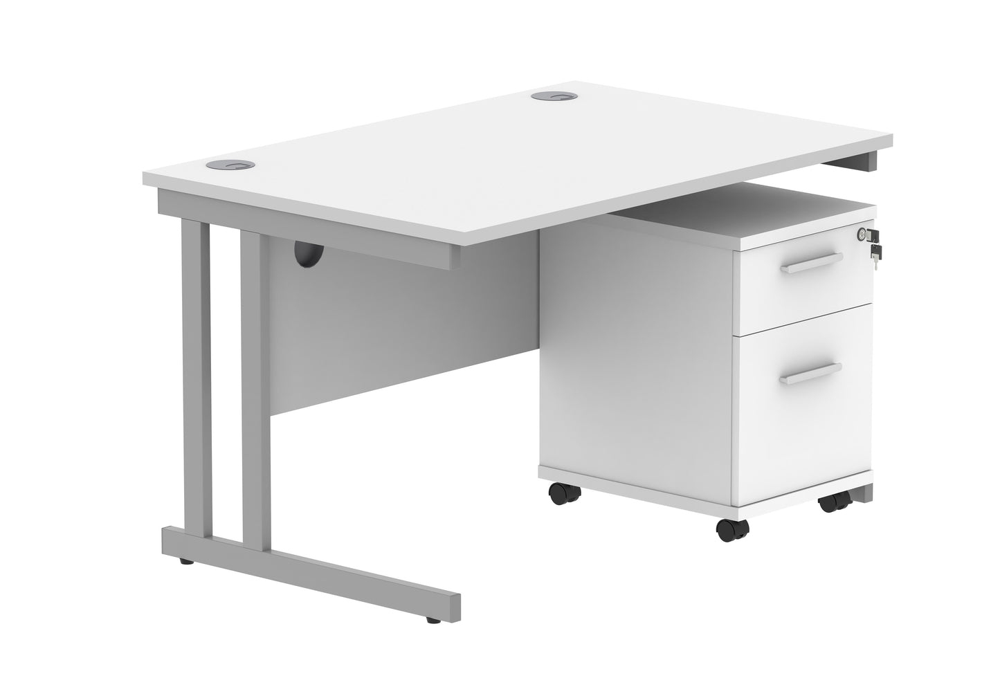 Core|Double Upright|Rectangular Desk with 2 Drawer Mobile Under Desk Pedestal|1200x800|Arctic White-Silver