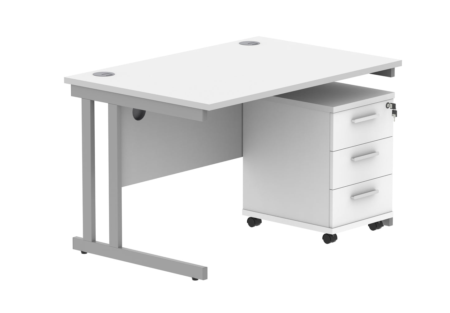 Core|Double Upright|Rectangular Desk with 3 Drawer Mobile Under Desk Pedestal|1200x800|Arctic White-Silver