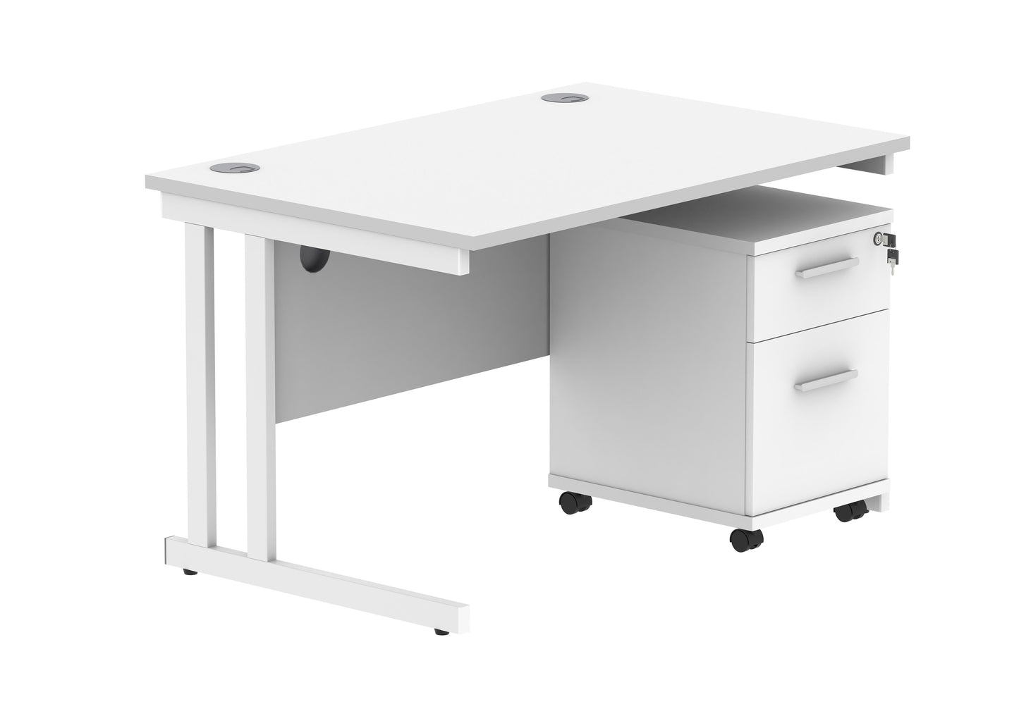Core|Double Upright|Rectangular Desk with 2 Drawer Mobile Under Desk Pedestal|1200x800|Arctic White-White