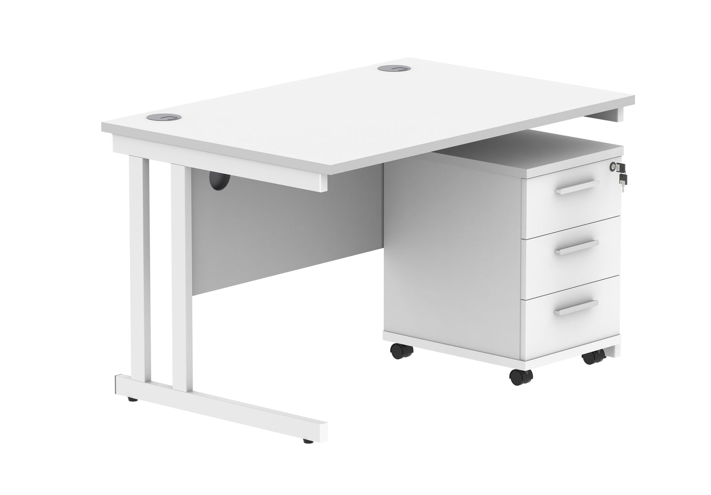 Core|Double Upright|Rectangular Desk with 3 Drawer Mobile Under Desk Pedestal|1200x800|Arctic White-White