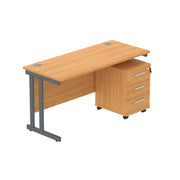 Double Upright Rectangular Desk + 3 Drawer Mobile Under Desk Pedestal (FSC)