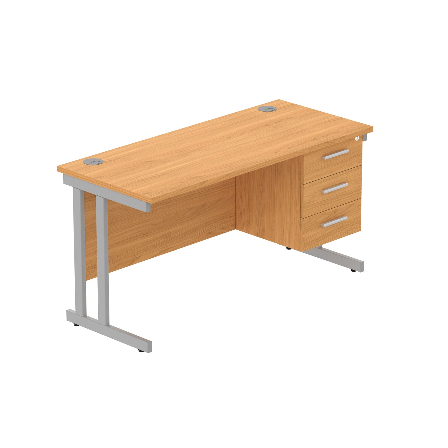 Core|Double Upright|Rectangular Desk with 3 Drawer Fixed Pedestal (FSC)|1400x600|Norwegian Beech-Silver