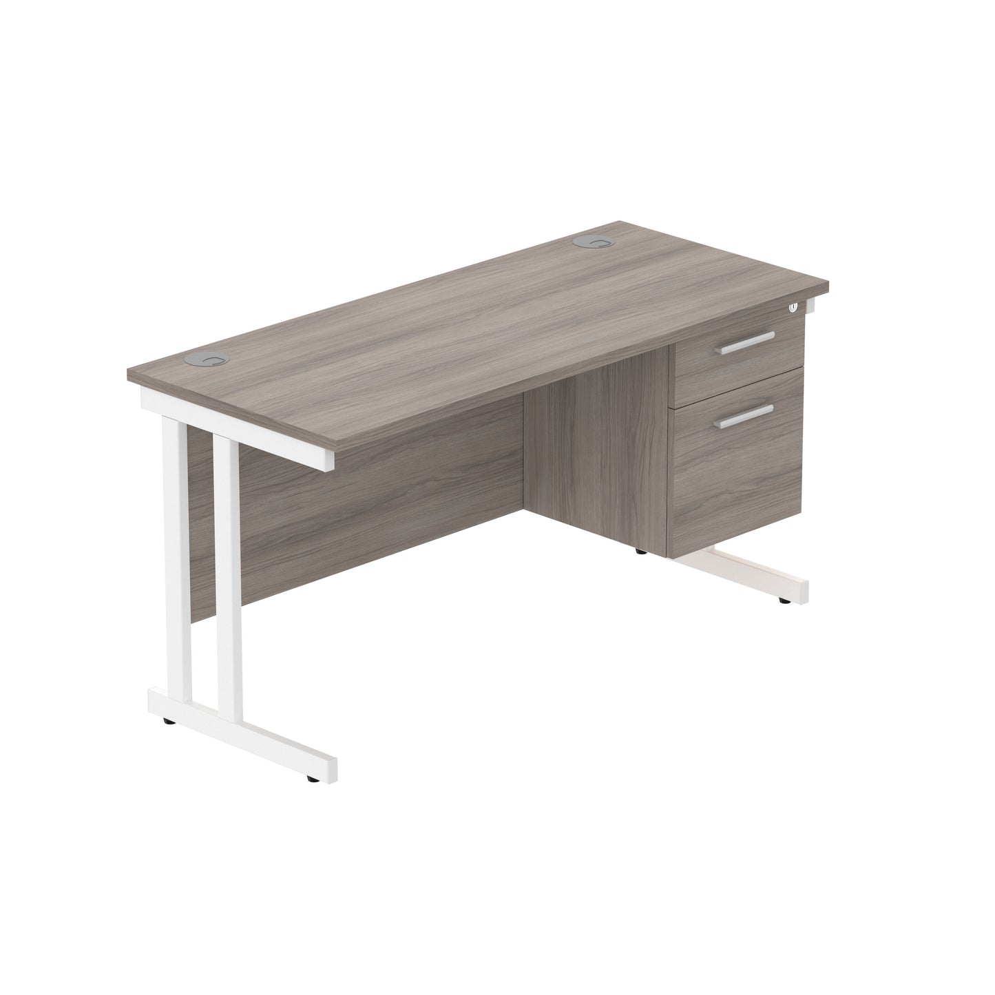 Core|Double Upright|Rectangular Desk with 2 Drawer Fixed Pedestal (FSC)|1400x600|Alaskan Grey Oak-White
