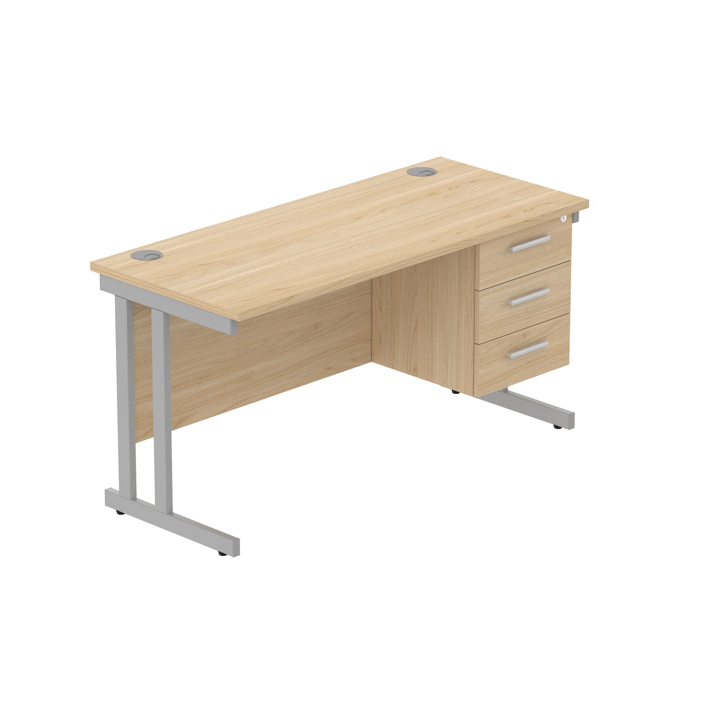 Core|Double Upright|Rectangular Desk with 3 Drawer Fixed Pedestal (FSC)|1400x600|Canadian Oak-Silver