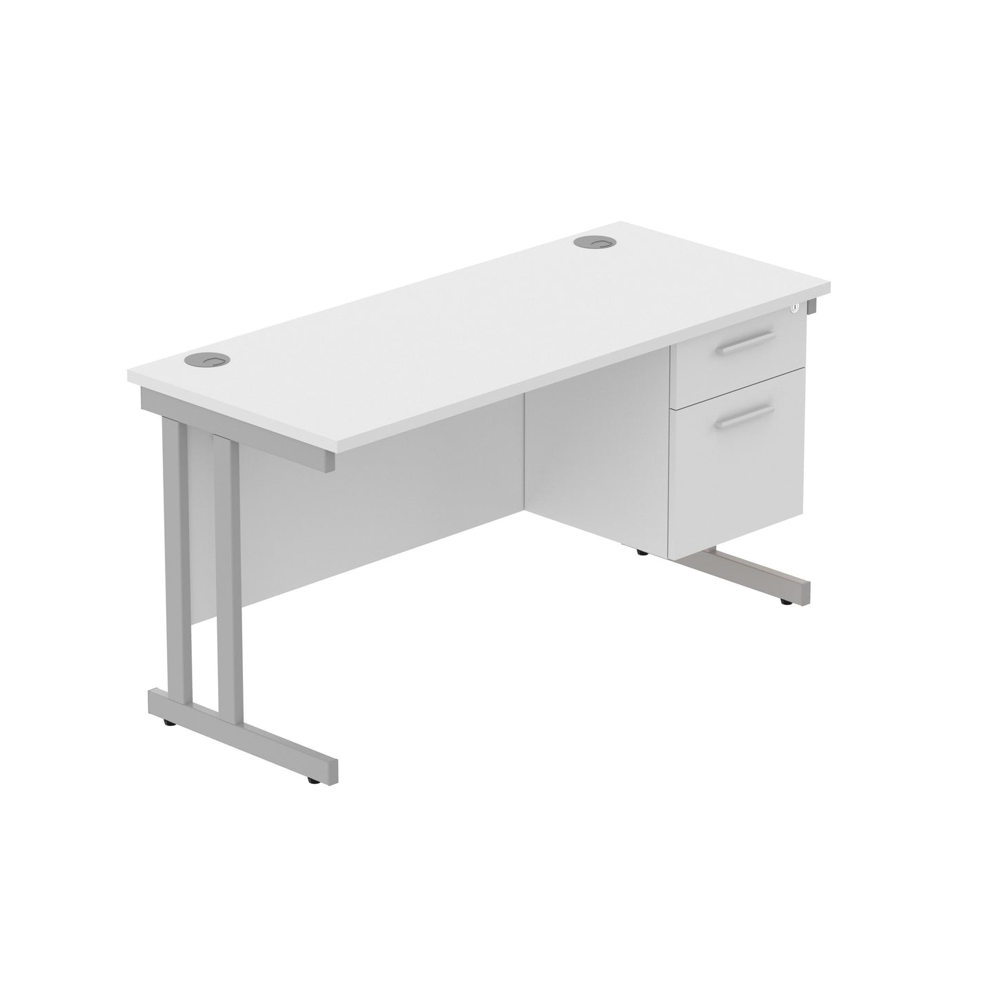 Core|Double Upright|Rectangular Desk with 2 Drawer Fixed Pedestal (FSC)|1400x600|Arctic White-Silver