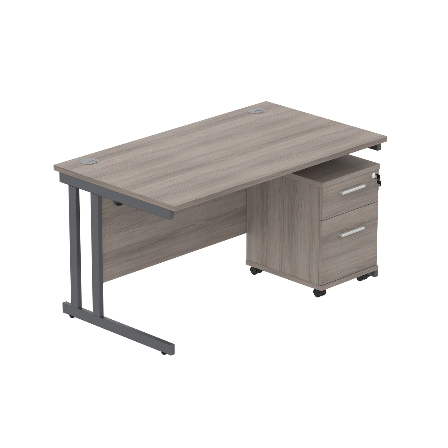 Core|Double Upright|Rectangular Desk with 2 Drawer Mobile Under Desk Pedestal (FSC)|1400x800|Alaskan Grey Oak-Graphite
