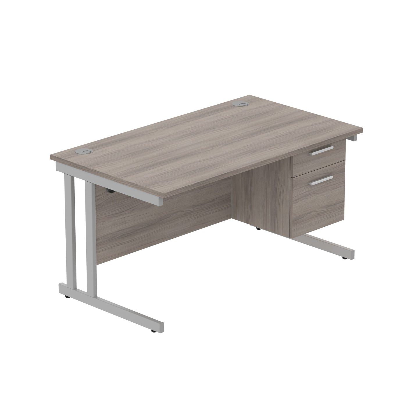 Core|Double Upright|Rectangular Desk with 2 Drawer Fixed Pedestal (FSC)|1400x800|Alaskan Grey Oak-Silver