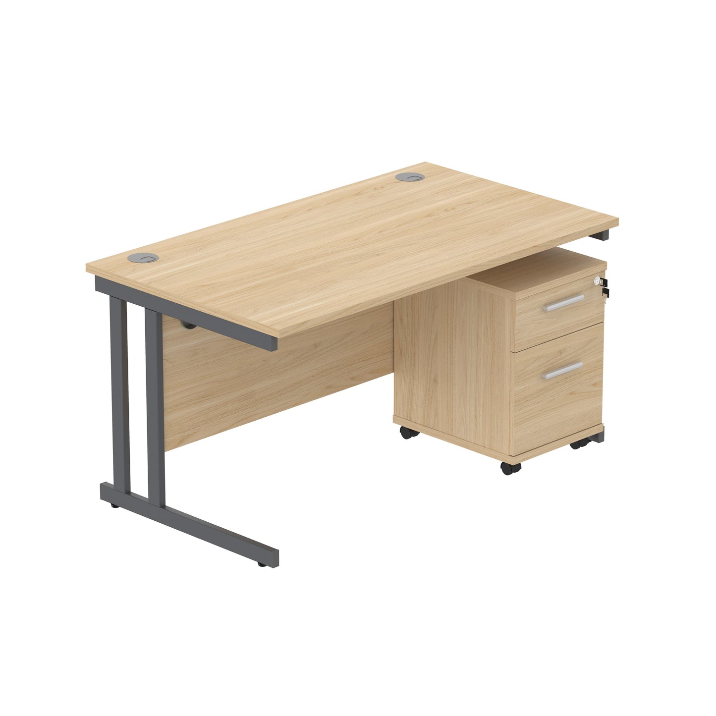 Core|Double Upright|Rectangular Desk with 2 Drawer Mobile Under Desk Pedestal (FSC)|1400x800|Canadian Oak-Graphite