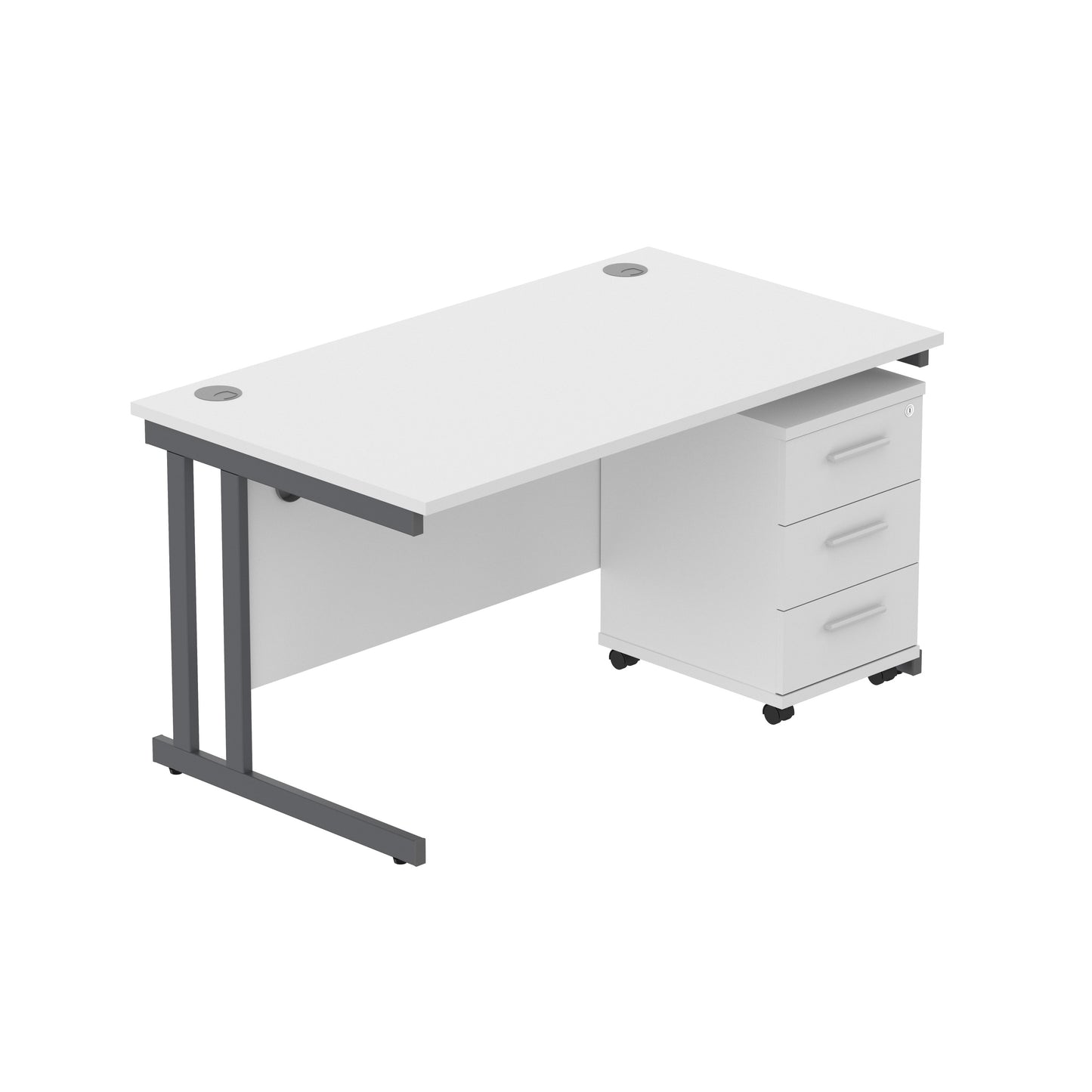Core|Double Upright|Rectangular Desk with 3 Drawer Mobile Under Desk Pedestal (FSC)|1400x800|Arctic White-Graphite