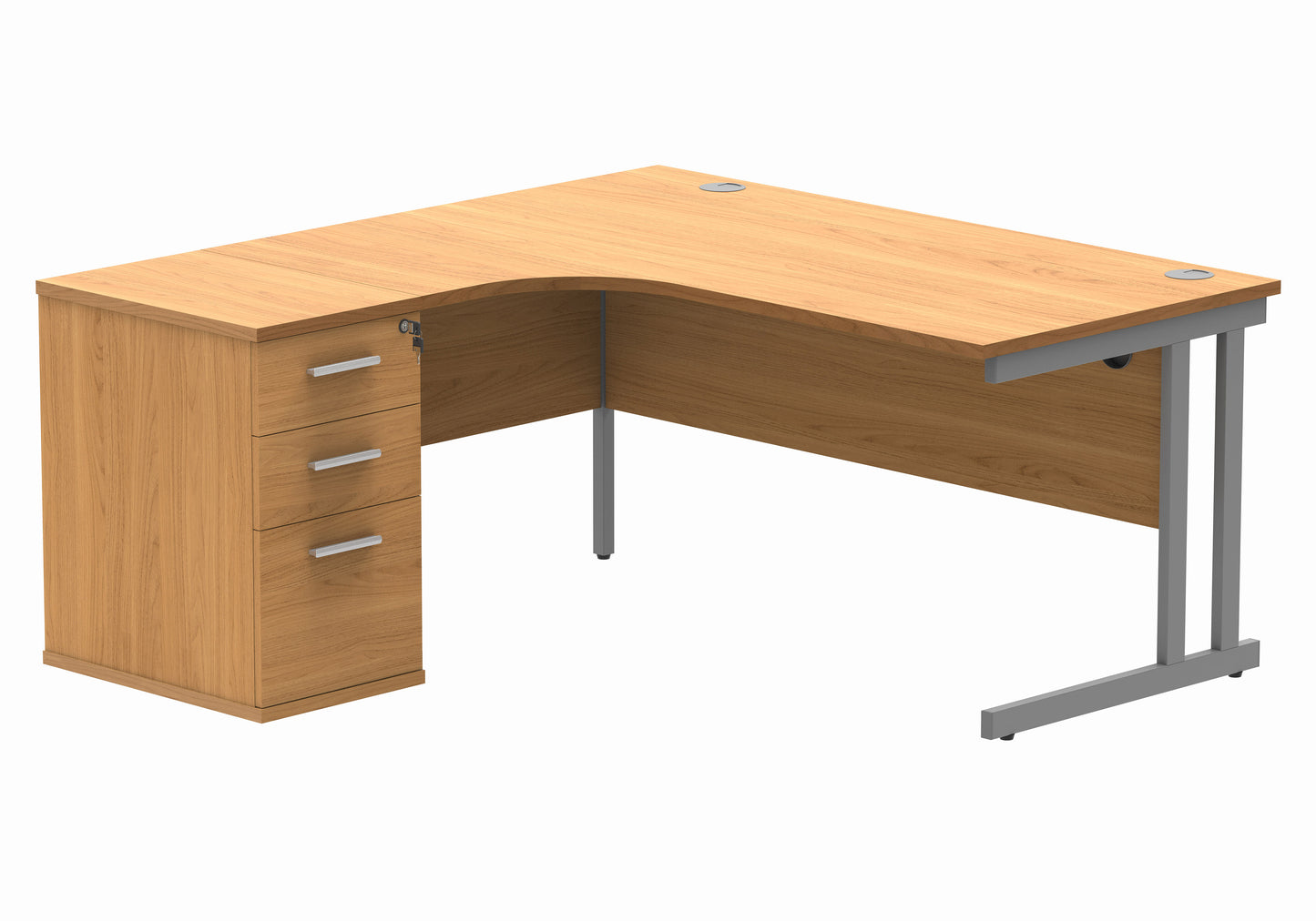 Core|Double Upright|Left Hand|Radial Desk with Desk High Pedestal|1600x1200|Norwegian Beech/Silver
