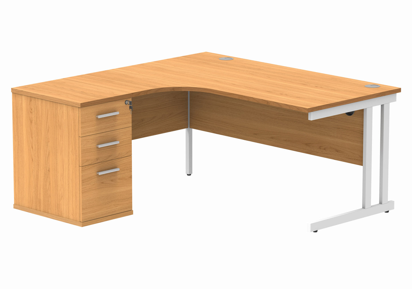 Core|Double Upright|Left Hand|Radial Desk with Desk High Pedestal|1600x1200|Norwegian Beech/White