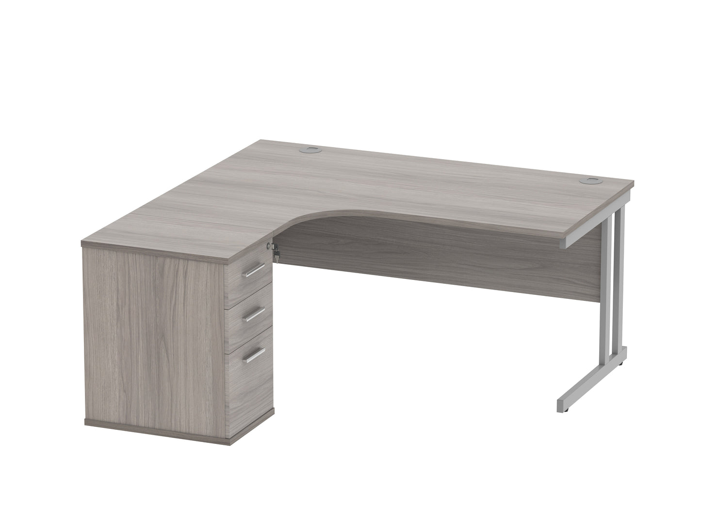 Core|Double Upright|Left Hand|Radial Desk with Desk High Pedestal|1600x1200|Alaskan Grey Oak/Silver