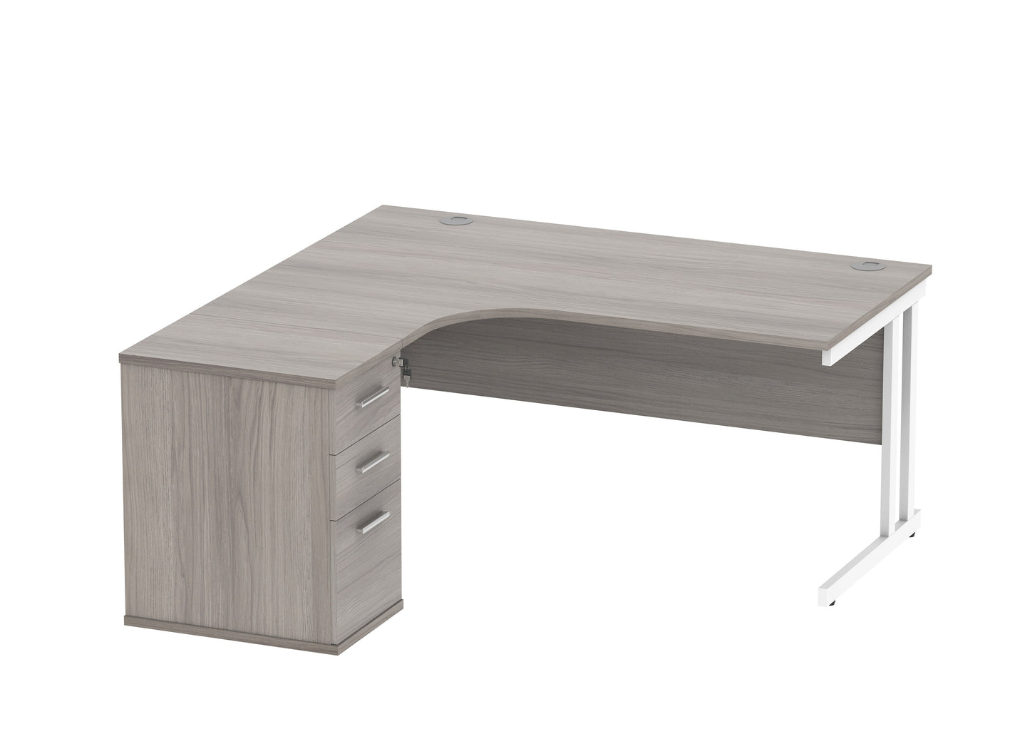 Core|Double Upright|Left Hand|Radial Desk with Desk High Pedestal|1600x1200|Alaskan Grey Oak/White